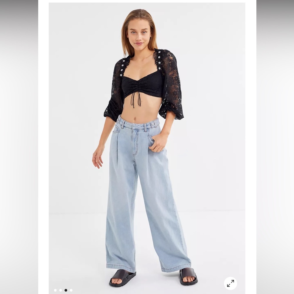 For Love And Lemons “ Lafayette” cinched sleeve crop top size XS
